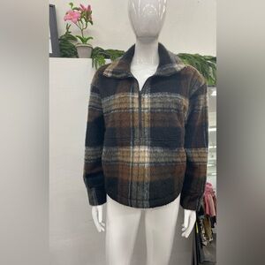 Alpine Plaid Teddy Jacket - Brown and Gray